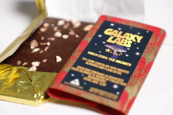 alt = Galaxy Labs chocolate bar on a white surface